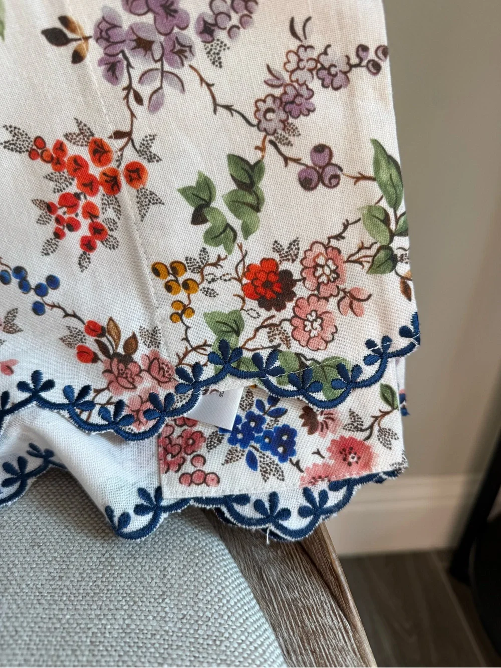 Anthropologie Alina Cotton Printed Floral Scalloped Curtain